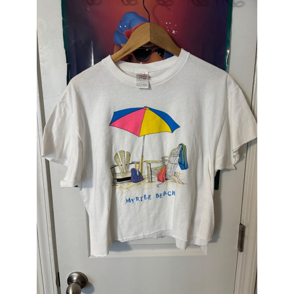 Vintage Fruit of the Loom Myrtle Beach Cropped Graphic T-Shirt White Large